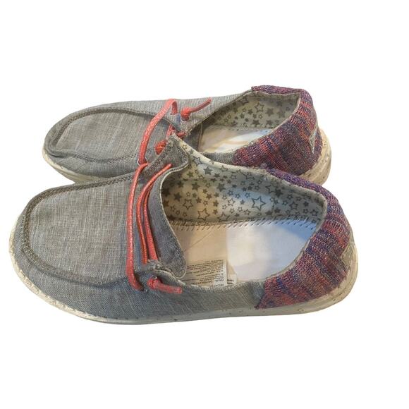 Hey Dude Wendy Girl's Youth Slip-Ons, Linen Grey/Pink Funk Grey US Y2-L3 - Picture 3 of 9
